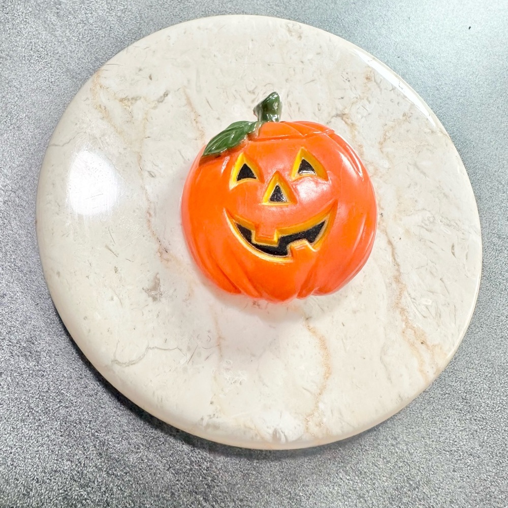 Vintage Hong Kong Orange Carved Jack-o’-lantern Halloween Pumpkin Brooch Pin